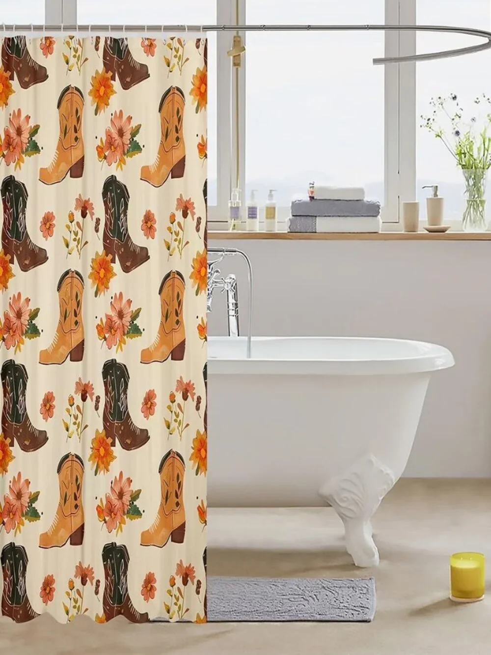 Western Cowboy Kids Shower Curtains,Cowboy Boots Rustic Farmhouse Cabin Bathroom